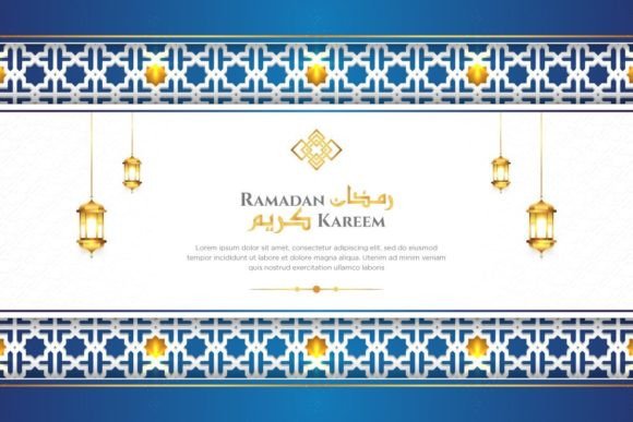 Elegant Blue and White Luxury Horizontal Islamic Ornament Background