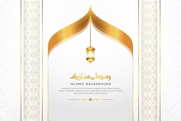 Elegant Islamic Design Elements: White, Gold, and Arabic Patterns