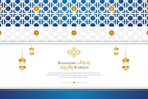 Luxury Blue and White Elegant Background for Ramadan Kareem